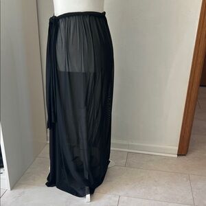 Black Sheer Tie-Waist Maxi Skirt cover up swim- Women